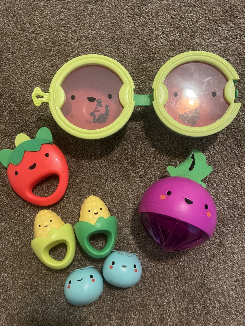 Skip Hop Fruit & Veggie Musical Rattle Set - Red, Yellow, Green, Purple, Blue